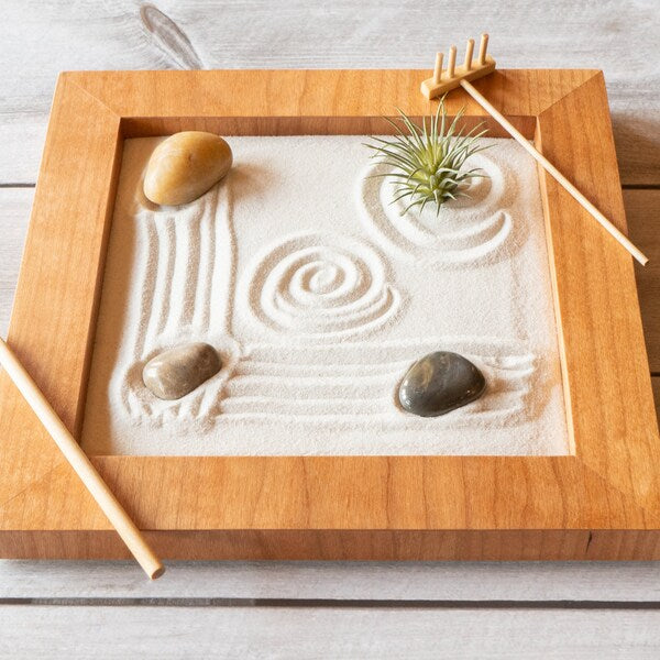 Zen Sand Garden for Desk with Rake, Stand, Rocks and Mini Furnishing Articles - Office Table Accessories, Mini Zen Sand Garden Kit (wooden shade)